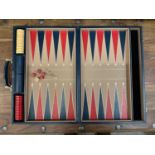 Good quality Asprey blue leather travelling backgammon set