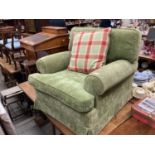 Good quality armchair upholstered in Colefax & Fowler olive fabric