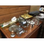Mixed lot of silver plate and metalware to include toast racks, tea caddy and cutlery