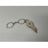 Pair of good quality Victorian mother of pearl and yellow metal lorgnettes with engraved monogram'CE