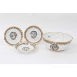 Three Vienna saucer, painted in Neoclassical style, circa 1780, and a matching bowl