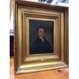 Victorian English school oil on board - portrait of a gentleman, in gilt frame