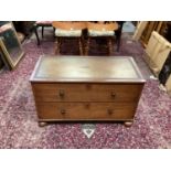 19th century mahogany military chest with inset leather top, two drawers , iron side handles on bun