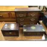 Miniature chest of drawers, together with brass studded box and another box (3)