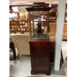 Pair of good quality brass bound glass display cabinets with panelled door below on bracket feet, 50