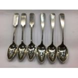 Two trios of 19th century Continental white metal teaspoons, with engraved initials, 3.3ozs