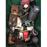 Large collection of vintage and digital cameras, binoculars and accessories including Yashica FR I,
