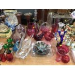 Large collection of Victorian Cranberry glassware to include jugs and breakers together with other g