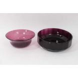 A Moser type facetted amethyst tinted glass bowl, and a 19th century amethyst tinted glass bowl