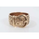 9ct gold buckle ring with engraved decoration to the band