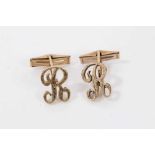 Pair 9ct gold 'R' initial cufflinks