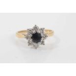 18ct gold diamond and sapphire flower head cluster ring