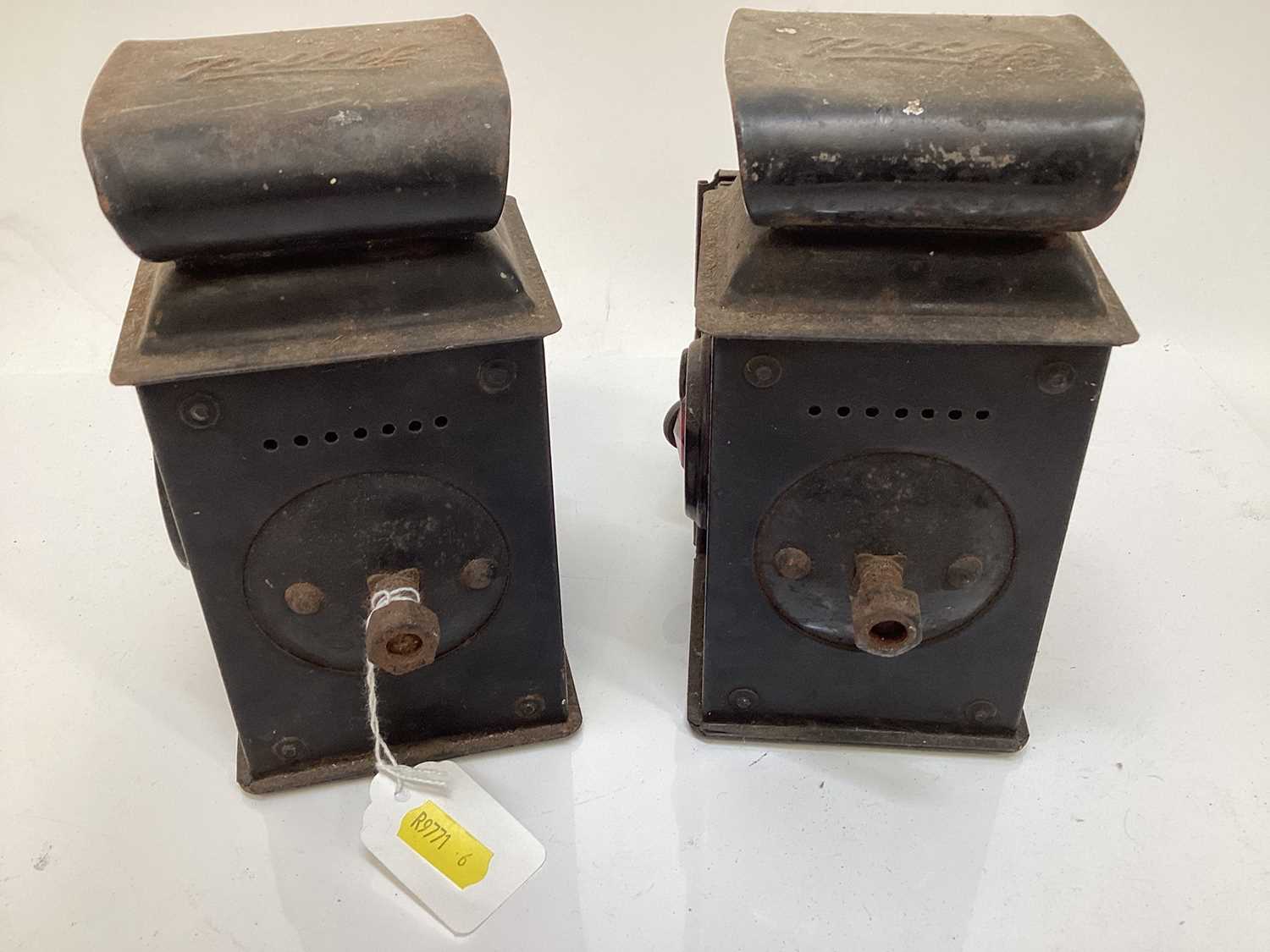 Pair Pre War Ford car lamps, branded to the tops and stamped 'Raydoytt' patent motor lamp (2) - Image 6 of 7