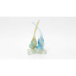 Opalescent glass model of two lovebirds, possibly Murano