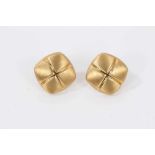 Pair 18ct gold cushion shaped earrings with post and clip fittings