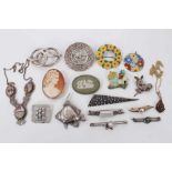 Group of vintage silver brooches and two necklaces