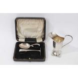 Georgian style silver cream jug, together with silver spoon and pusher in fitted case