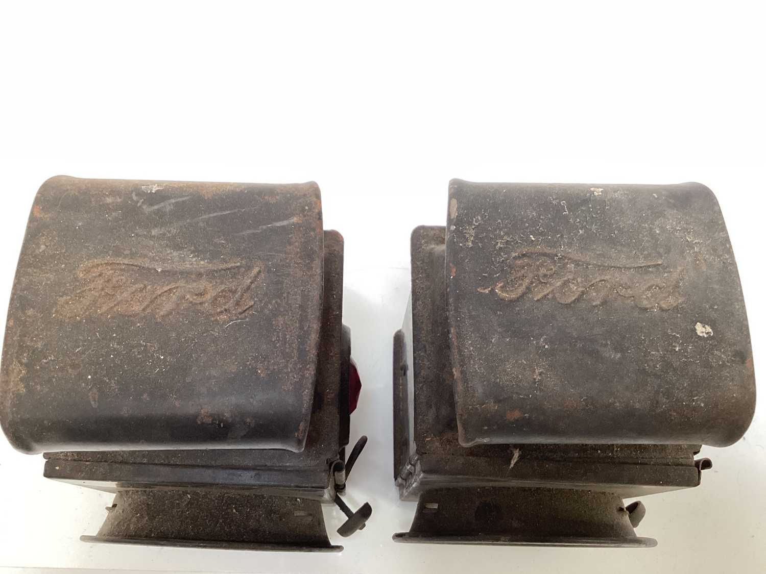 Pair Pre War Ford car lamps, branded to the tops and stamped 'Raydoytt' patent motor lamp (2) - Image 4 of 7