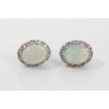 Pair 18ct white gold opal and diamond earrings