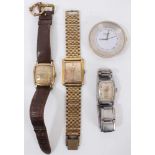 1970s Omega gold plated wristwatch, two other vintage watches and Dupont travel clock