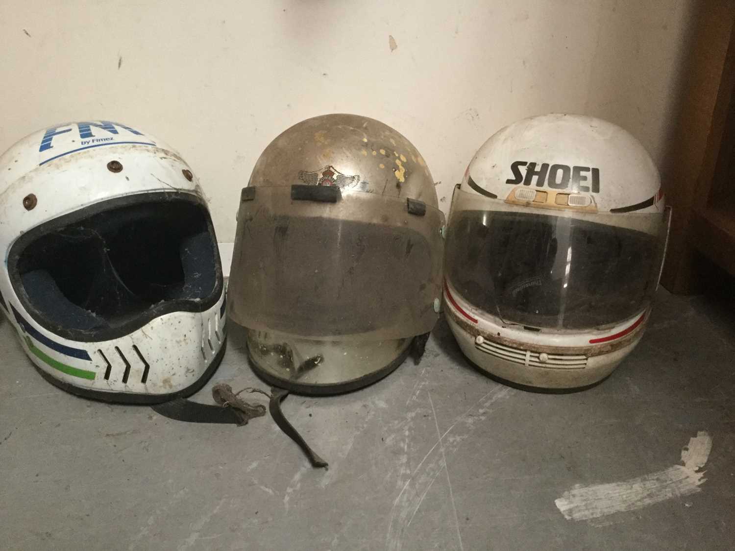 Three vintage motorcycle leathers together with a selection of motorcycle helmets - Image 3 of 4