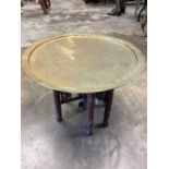 Eastern brass tray topped Benares table