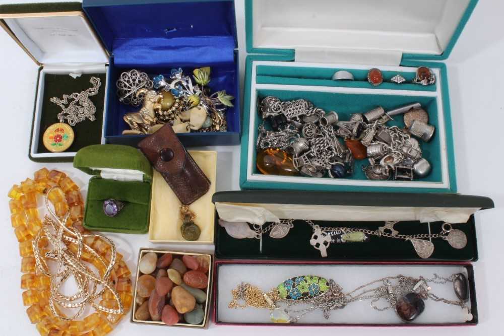Collection of vintage and costume jewellery to include silver charm bracelets