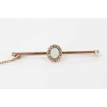 Edwardian 9ct gold opal and diamond cluster bar brooch