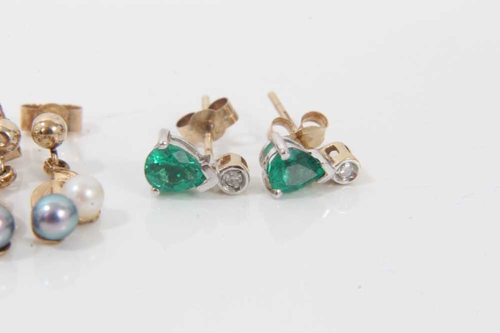 Three diamond set pendants, pair diamond studs earrings, two pairs of pearl earrings and pair gem se - Image 4 of 5