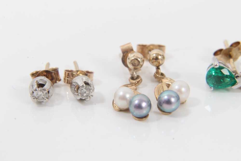 Three diamond set pendants, pair diamond studs earrings, two pairs of pearl earrings and pair gem se - Image 5 of 5