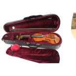 Violin with bow, cased
