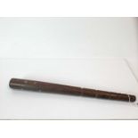 19th century turned wood club / truncheon of tapered form, the head set with smoothed nails and engr