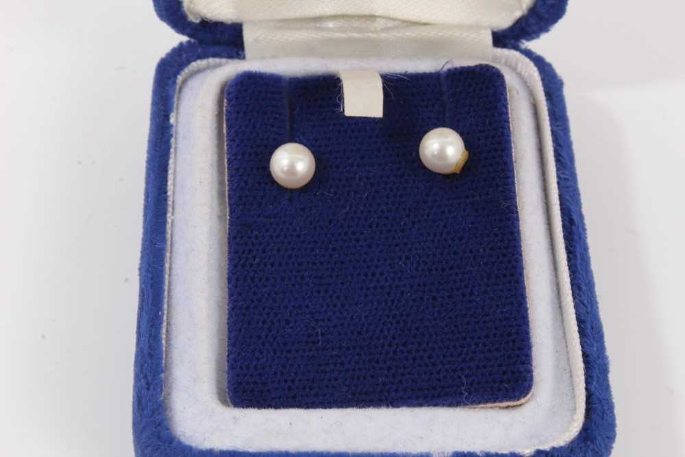 Three diamond set pendants, pair diamond studs earrings, two pairs of pearl earrings and pair gem se - Image 2 of 5