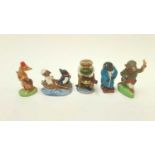 Set of five Wade Wind in the Willows figures - Toad, Rattie, Mole, Weasel and Rattie and Mole in a b