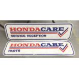 Pair of Honda Care Parts metal signs