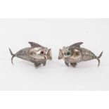 Pair of novelty Continental silver articulated fish salt and pepper casters