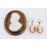 19th century rotating cameo brooch and pair cameo earrings in 9ct gold mounts
