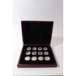 World - Mixed silver Crowns x 14 UNC in collectors wood case (14 coins)