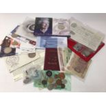 World - Mixed banknotes and coins to include Bank of England white £5 Chief Cashier Beale prefix U78