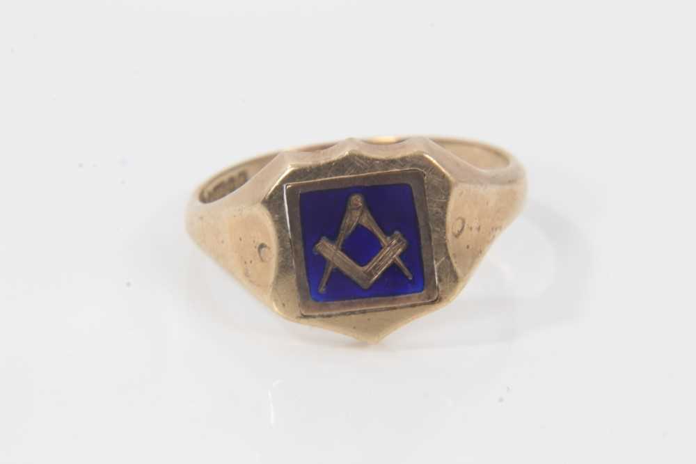 9ct gold Masonic rotating panel signet ring