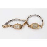 Two vintage ladies Dogma 18ct and 9ct gold cased wristwatches, both on expandable gold plated bracel