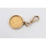Victorian gold half sovereign, 1893, in 9ct gold pendant fob mount