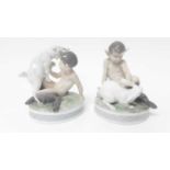 Two Royal Copenhagen porcelain models - Fawns with rabbits