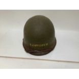American M1 steel helmet with original finish, with liner, leather headband and chinstrap liner, nam