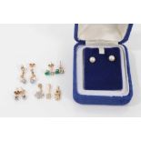 Three diamond set pendants, pair diamond studs earrings, two pairs of pearl earrings and pair gem se