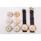 Smiths Imperial gold plated wristwatch, Smiths Astral wristwatch and collection of six watch movemen