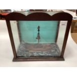 Old diorama of a ship in a glass case, 38cm wide x 33.5cm high