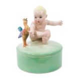 Lenci ceramic figural box in the form of a baby and cockerel