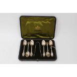 Cased set of six silver teaspoons and pair sugar tongs by Mappin & Webb