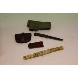 First World War German trench knife ( tip broken ) and other items